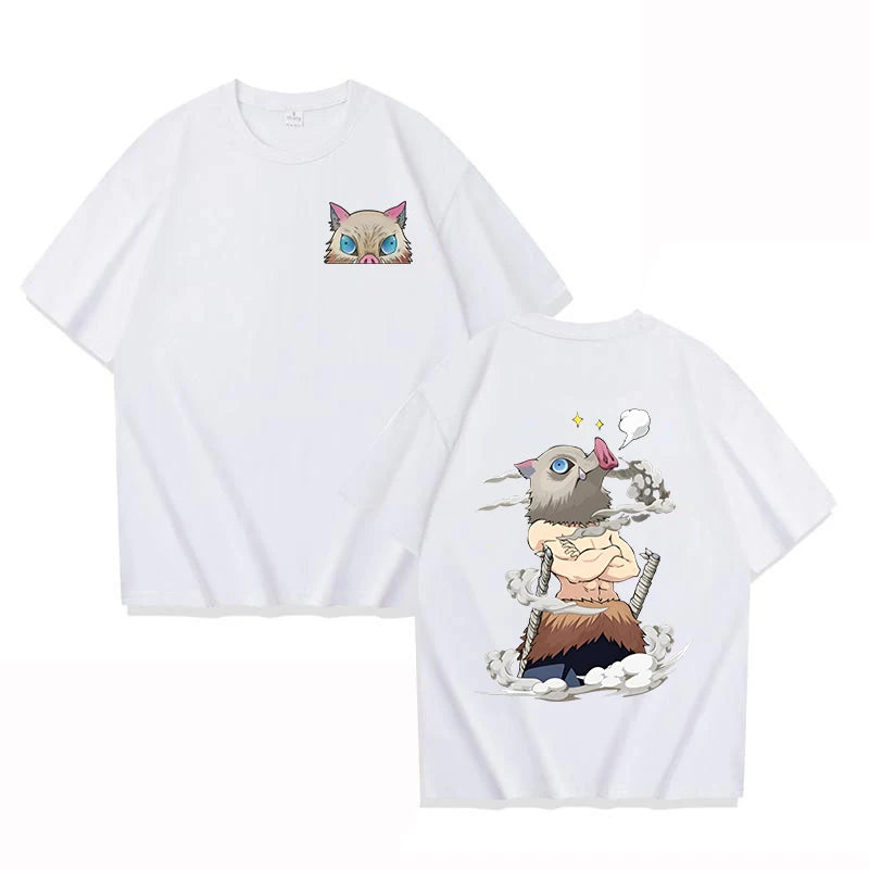 Hot Anime Hashibira Inosuke Cartoon Print Tshirt Summer Fashion Casual Short Sleeve Round Neck Tops Women/Mens T-shirts