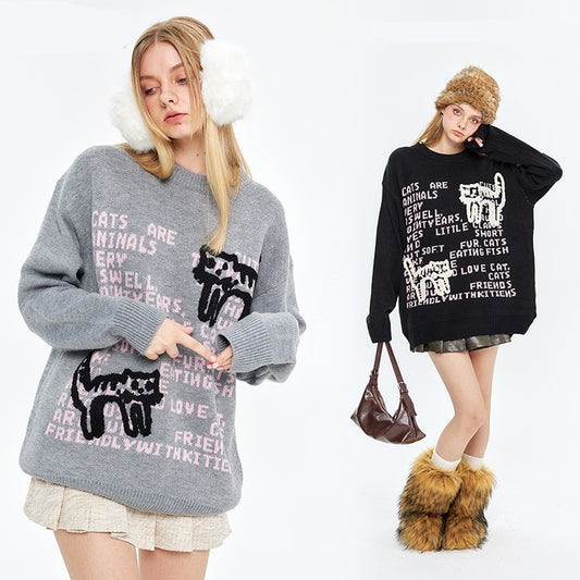 Lazy And Loose Couple Print Sweater For Men And Women